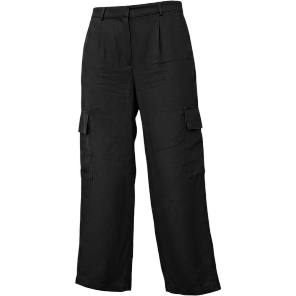 H&M Cargo Trousers Women's 10 Black Wide Leg Utility Pockets Viscose Blend